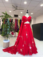 Attractive Red Color Hand Paint Georgette Lehenga Choli
