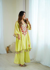 Lovely Pista Color Embroidery With Sequence Work Co-ord Set