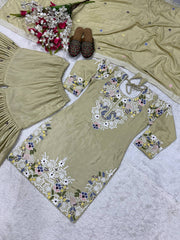 Fancy Beige Color Embroidery Work Sharara Suit
