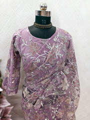 Marvelous Lavender Color Sequence Work Ready To Wear Net Saree
