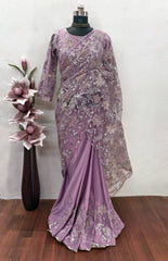 Marvelous Lavender Color Sequence Work Ready To Wear Net Saree