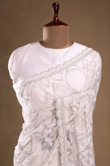 Captivating White Color Sequins Work Net Saree