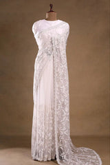 Captivating White Color Sequins Work Net Saree