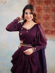 Lovely Maroon Color Embroidery Work Lehenga