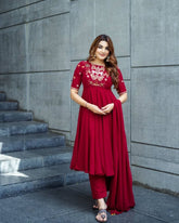 Ravishing Red Color Simmer Silk Anarkali Suit
