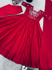 Ravishing Red Color Simmer Silk Anarkali Suit