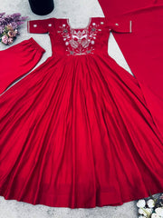 Ravishing Red Color Simmer Silk Anarkali Suit