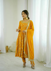 Trendy Yellow Color Sequence Work Georgette Gown