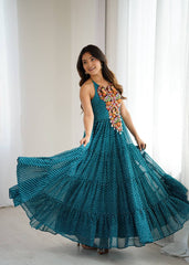 Exclusive Teal Blue Color Georgette Gown