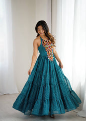 Exclusive Teal Blue Color Georgette Gown