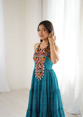 Exclusive Teal Blue Color Georgette Gown