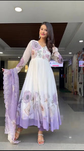 Glorious Purple Color Sequence Work Georgette Gown