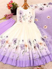 Glorious Purple Color Sequence Work Georgette Gown