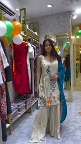 Lovely White French Crepe Embroidery Sharara Suit