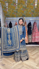 Wonderful Blue Color Diamond Work Sharara Suit