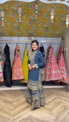 Wonderful Blue Color Diamond Work Sharara Suit