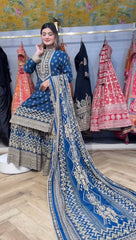 Wonderful Blue Color Diamond Work Sharara Suit