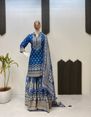 Wonderful Blue Color Diamond Work Sharara Suit
