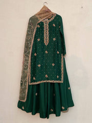 Exclusive Green Color Sequence Work Sharara Suit
