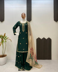 Exclusive Green Color Sequence Work Sharara Suit