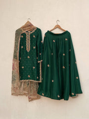Exclusive Green Color Sequence Work Sharara Suit