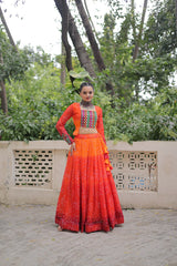 Orange Color Bandhni Print Work Lehenga For Navratri Function