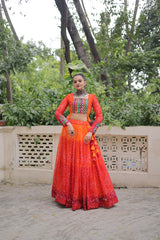 Orange Color Bandhni Print Work Lehenga For Navratri Function