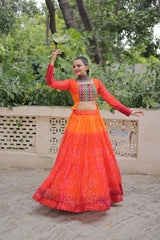 Orange Color Bandhni Print Work Lehenga For Navratri Function