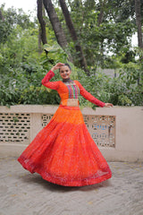 Orange Color Bandhni Print Work Lehenga For Navratri Function
