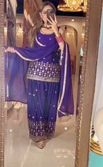 Exclusive Purple Color Embroidery Sequence Work Dhoti Suit