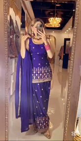 Exclusive Purple Color Embroidery Sequence Work Dhoti Suit