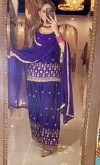 Exclusive Purple Color Embroidery Sequence Work Dhoti Suit
