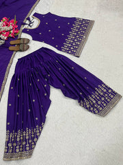 Exclusive Purple Color Embroidery Sequence Work Dhoti Suit