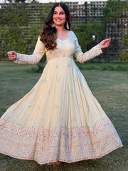 Beautiful White Color Embroidery Work Georgette Gown