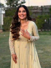 Beautiful White Color Embroidery Work Georgette Gown