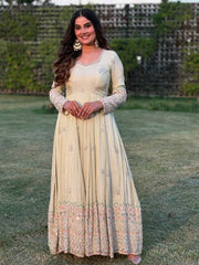 Beautiful White Color Embroidery Work Georgette Gown