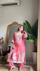 Trendy Pink Color Sequence Work Sharara Suit