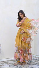Glorious Yellow Color Sequence Work Georgette Gown