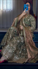 Marvelous Green Color Sequence Work Sharara Suit