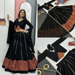 Marvelous Black Color Ajrakh Print Lehenga Choli For Navratri