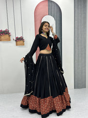 Marvelous Black Color Ajrakh Print Lehenga Choli For Navratri