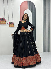 Marvelous Black Color Ajrakh Print Lehenga Choli For Navratri