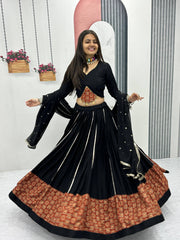 Marvelous Black Color Ajrakh Print Lehenga Choli For Navratri