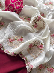 Lovely White Color Embroidery Work Saree