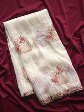 Lovely White Color Embroidery Work Saree
