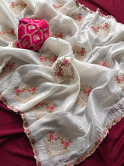 Lovely White Color Embroidery Work Saree