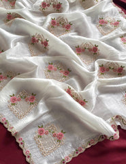 Lovely White Color Embroidery Work Saree