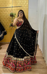 Trendy Black Color Mirror Work Georgette Lehenga Choli
