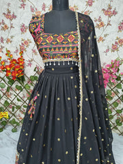 Trendy Black Color Mirror Work Georgette Lehenga Choli