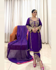 Trendy Purple Color Embroidery Work Georgette Anarkali Suit
